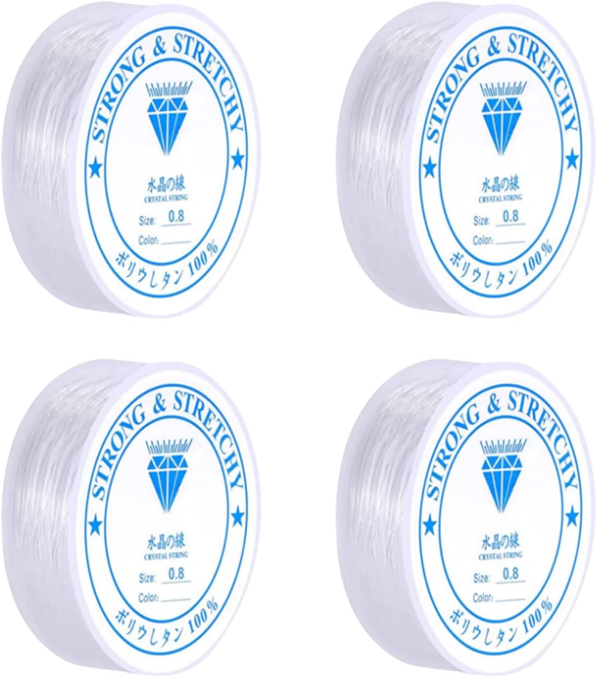 4Rolls Crystal String Stretch Line,Bracelet Elastic,Bead Cord for Bracelets, Elastic Beaded String,Easily Through Beaded Jewelry,Suitable for DIY Jewelry Making,Necklace Bracelet Beading Thread,0.8mm