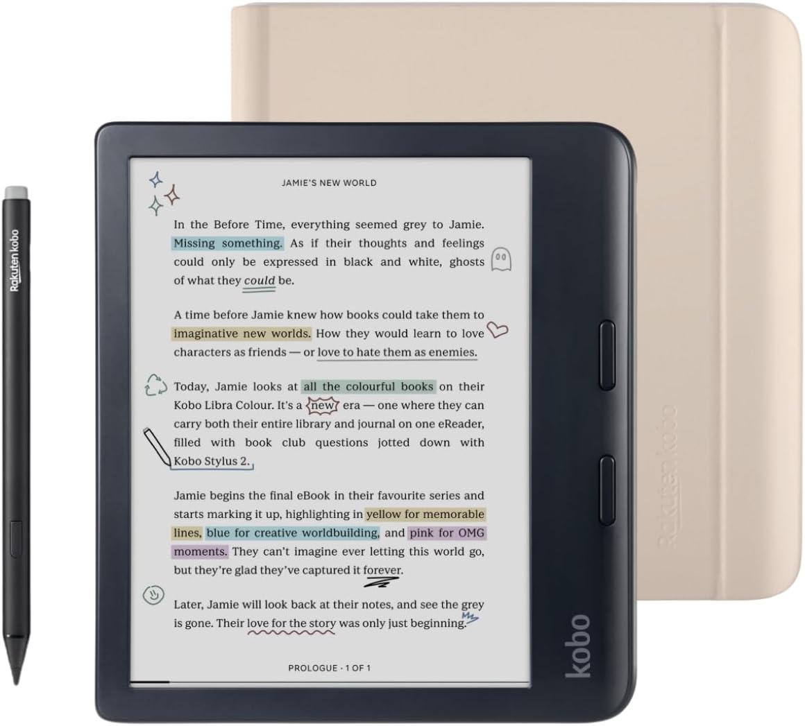 Kobo Libra Colour Black eReader with Case Bundle