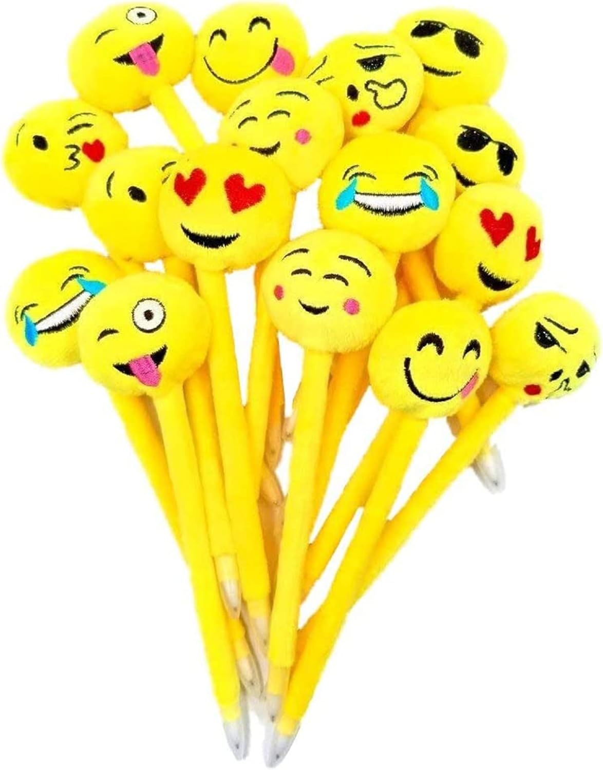 WAIZHIUA 24Pcs Novelty Emoticon Pen Cute Plush Emoticon Ballpoint Pen Stationery Gift for Kids Children Birthday Party Bag Filler Party Favour