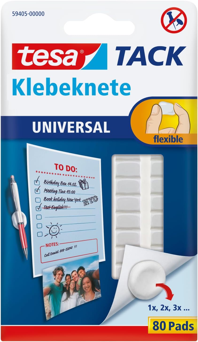 tesa Tack Universal Adhesive Putty Alternative to Tacks and Pins, White, 80 Piece