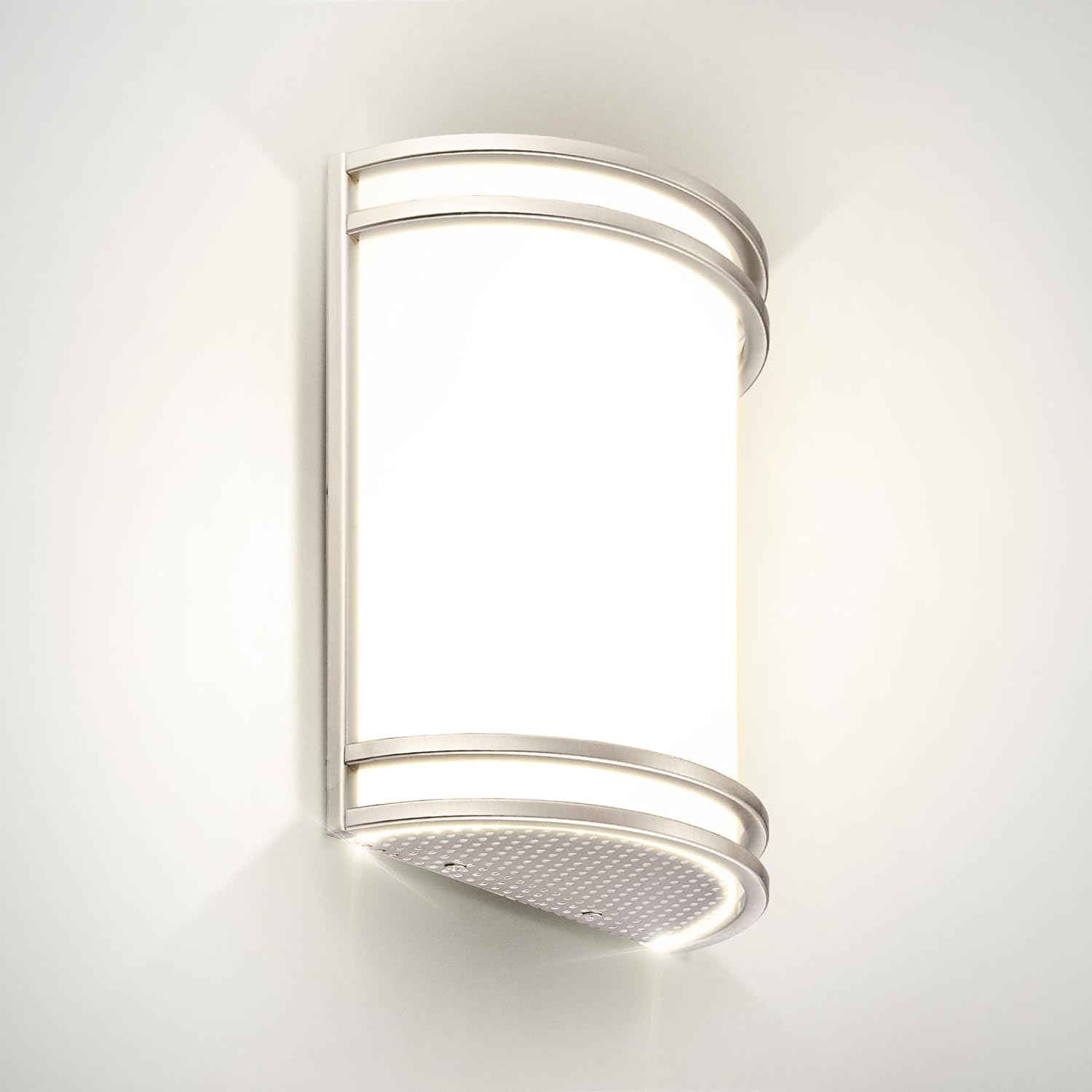 ASD LED Indoor Wall Mount Light Fixture - 10 Inch Modern Interior Brushed Nickel Wall Sconce Lighting - 3000K 4000K 5000K Adjustable - Half Cylinder Hallway Light Fixture - ETL & Energy Star
