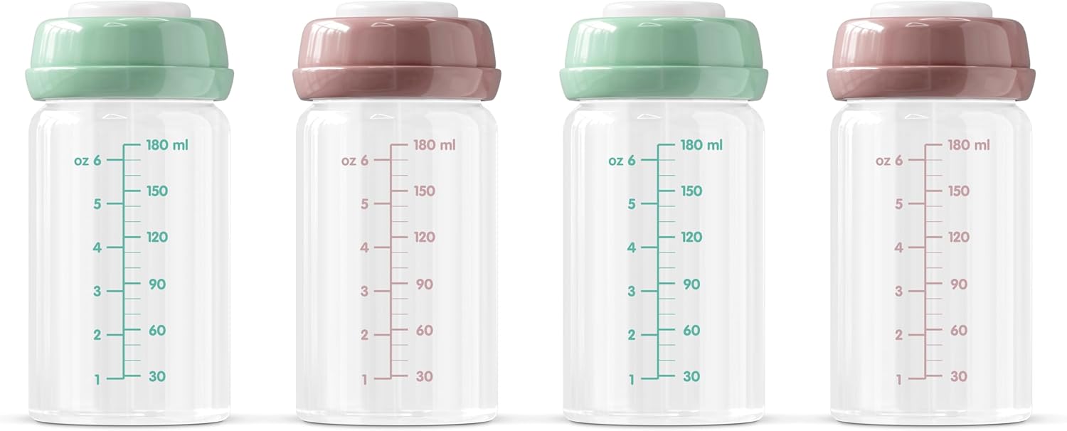 Premium Glass Breastmilk Storage Bottles, Pack of Four, 180ml, Dishwasher, Freezer, and Microwave Safe (Glass Breastmilk Storage Bottles, 4 x 180ml)