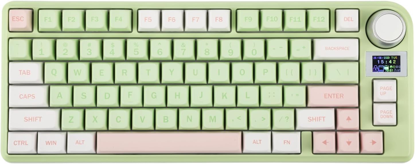 EPOMAKER TH80-X Gasket Mechanical Keyboard, 75% Layout Triple Mode Hot-swap Gaming Keyboard with 4000mAh Battery, LCD Screen, NKRO, RGB for Office/Win/Mac (Green, Wisteria Linear Switch)