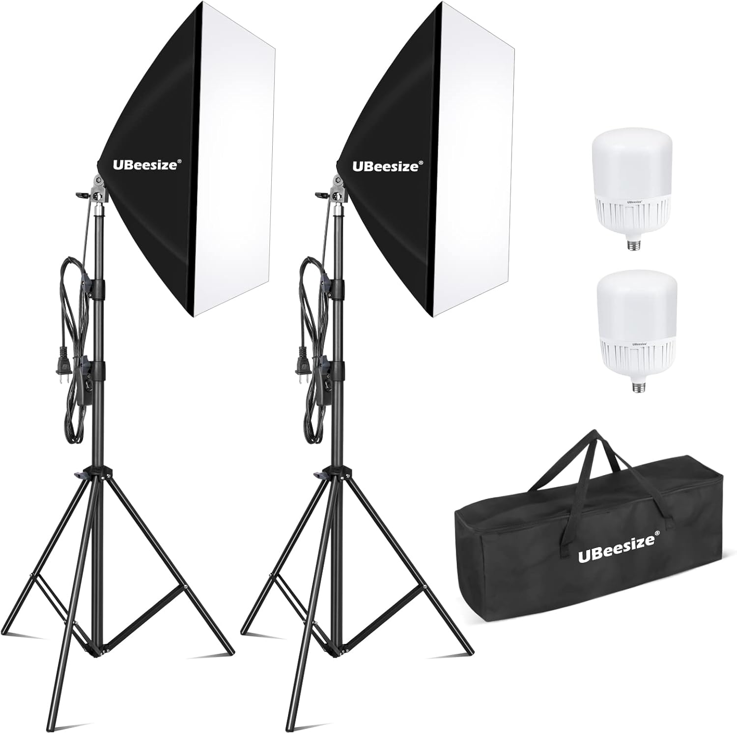 UBeesize Softbox Photography Lighting Kit, 27” x 20” Continuous Lighting Kit with 2pcs 40W E27 Socket 6500K Bulbs, Professional Photo Studio Lighting for Video Recording, Portrait Shooting