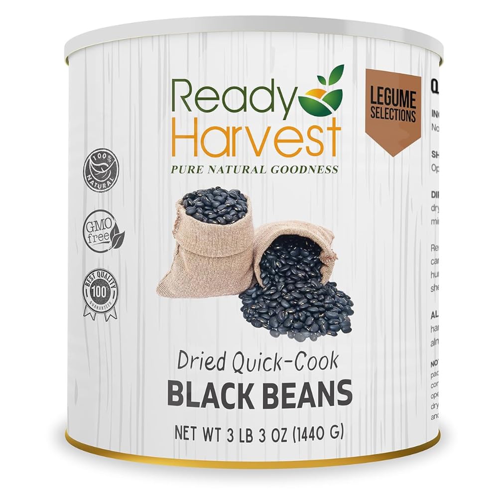 Ready Harvest Quick-Cook Dried Black Beans Canned Dried Black Beans Dried Beans Dry Beans|Emergency Food Supplies Survival Food Emergency Food Rations #10 Can 25-Year Shelf Life 3 lbs