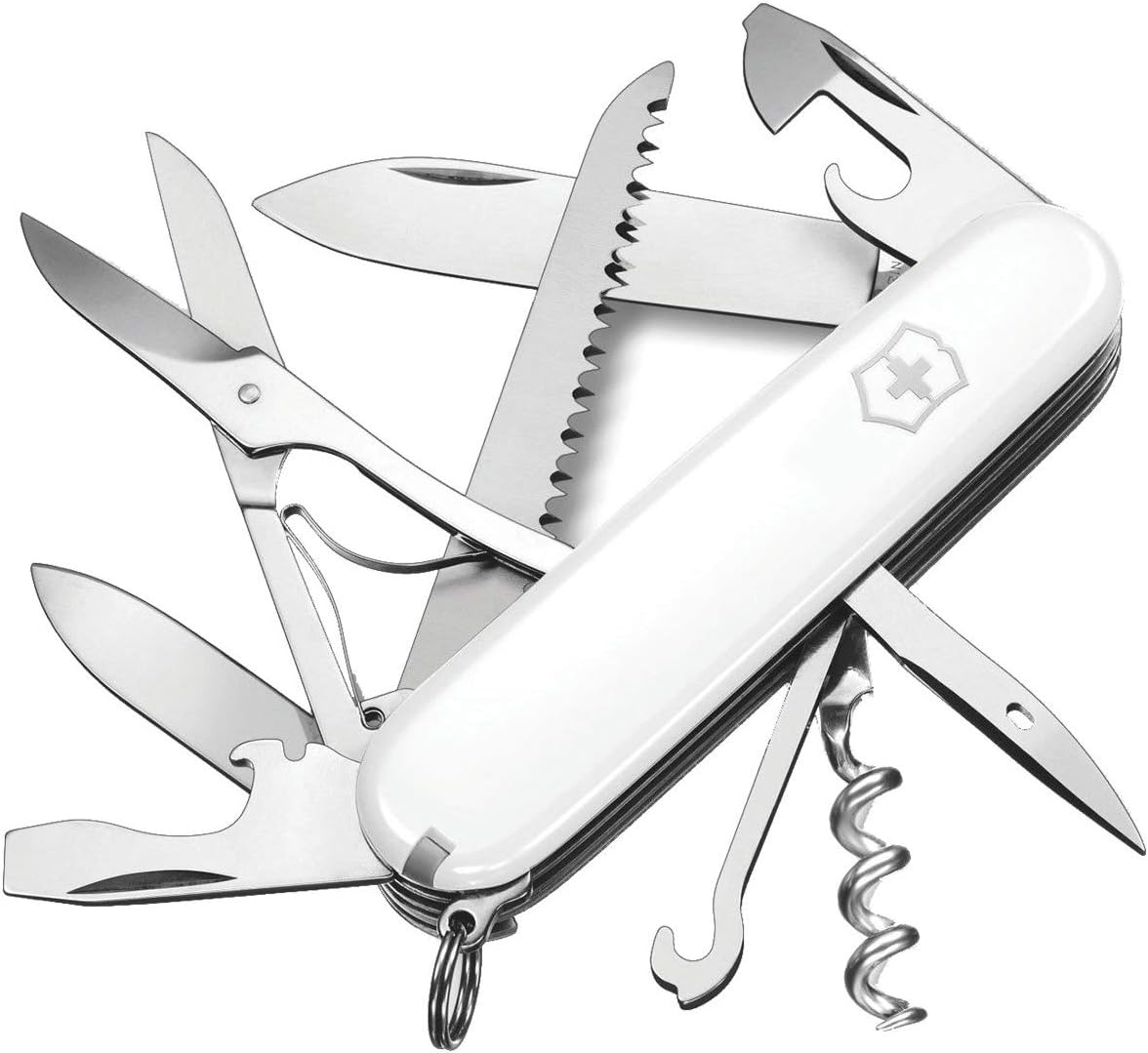 Victorinox Huntsman Swiss Army Knife, Medium, Multi Tool, Camping Knife, 15 Functions, Large Blade, Bottle Opener, White