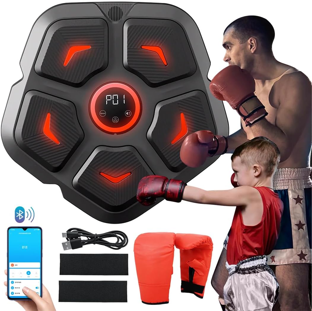 DEMPOWER Smart Music Boxing Machine with Boxing Gloves, Wall Mounted LED Light Punching Machine, Bluetooth Connected 9 Speed & Mode Adjustment, for Adults and Kids Home Workout