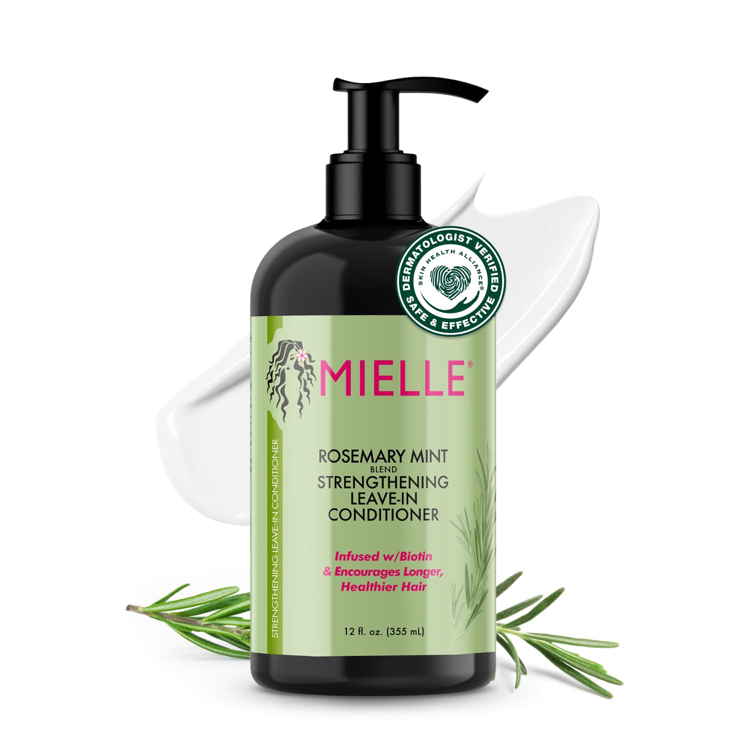 Mielle Organics Rosemary Mint Strengthening Leave-In Conditioner, Supports Hair Strength, Smooth Conditioner for Dry and Crinkled Hair, Weightless Hair Treatment (12 Oz)