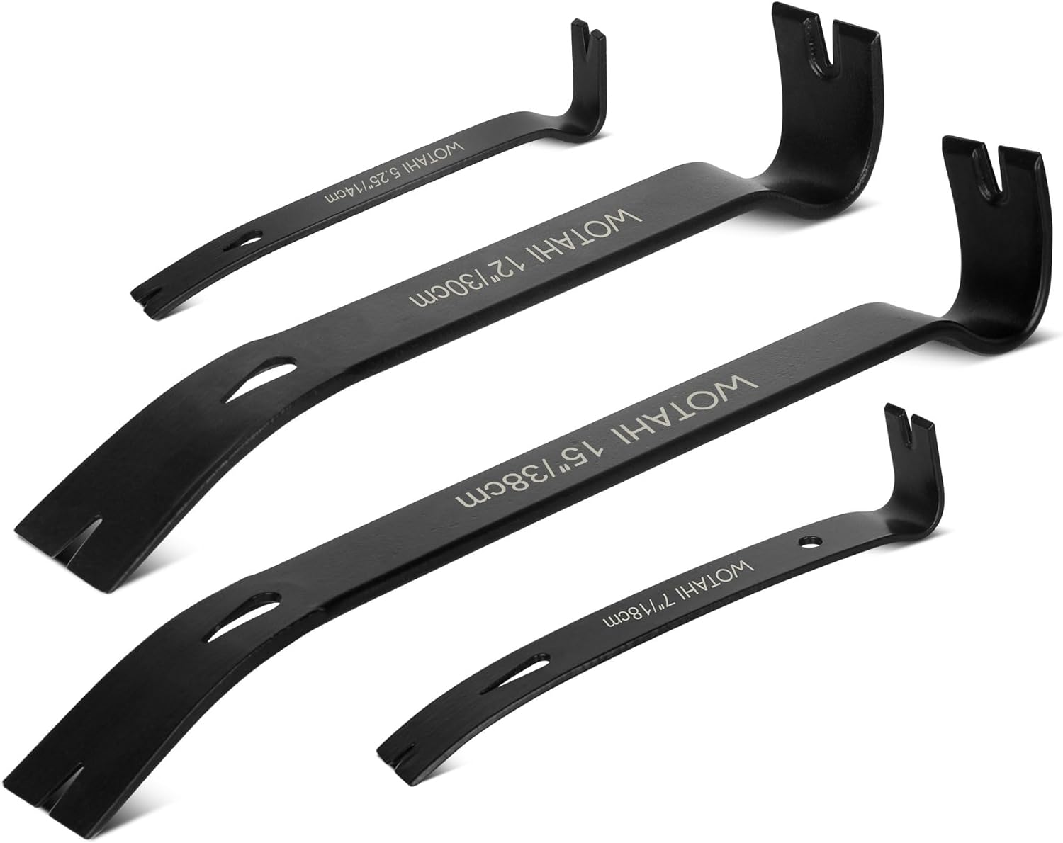 WOTAHI 4-Piece Flat Pry Bar Set - 15",12",7",5.25" Heavy Duty Nail Puller, Utility Claw Bar, Wonder Bar, Crowbar, Mini Pry Bar, High Carbon Steel Forged Nail,Baseboard and Trim Removal Tool kit