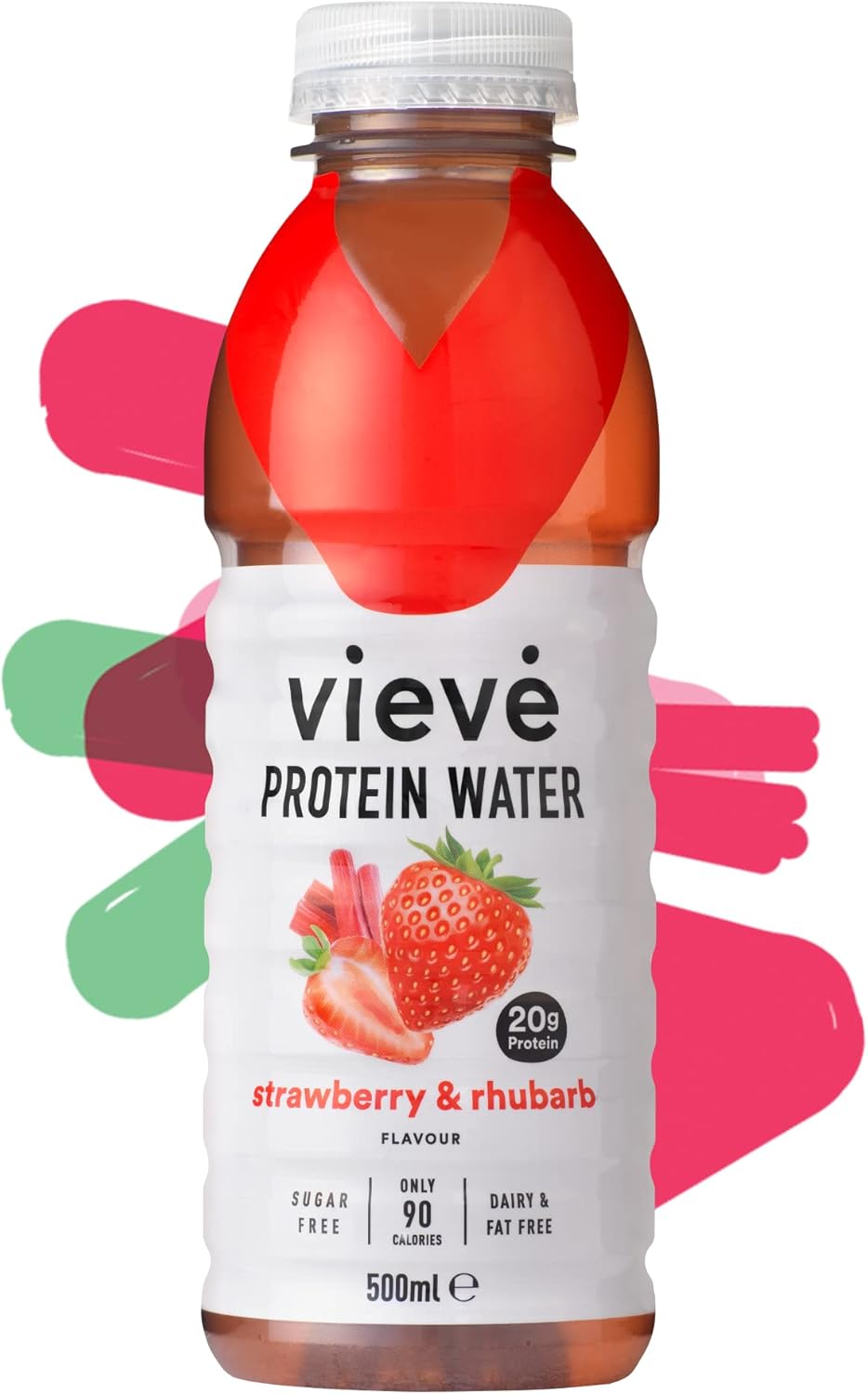 Vieve Protein Water 6x500ml - Strawberry & Rhubarb | 20g Protein, Sugar Free, Fat Free & Dairy Free | A Ready to Drink Alternative to Protein Powders & Shakes | 6 Pack