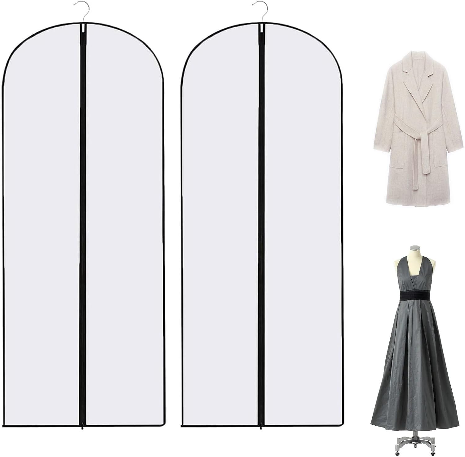 2PCS Dress Bags Covers Long Garment Covers Bag Dress Bag Long Dress Bags Covers Translucent with Zip Waterproof Dustproof Dress Covers Garment Bags Full Length(60 * 140cm)