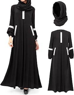 DAZCOS Women Muslim Abayas Dress with Hijabs Long Sleeve Modest Dubai Outfits Arabian Robe Prayer Clothes