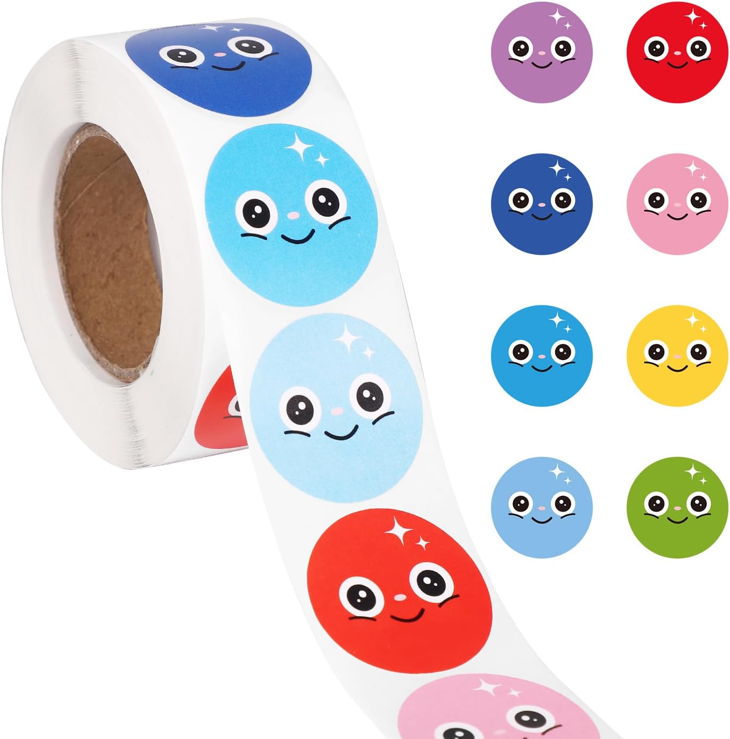 500pcs Happy Smile Face Stickers, 1 Inch Small Happy Decal Roll 8 Colors Smile Teachers Created Resources Labels Smiling Face Incentive Dot Stickers for Kids Teachers Students Reward Supplies Crafts