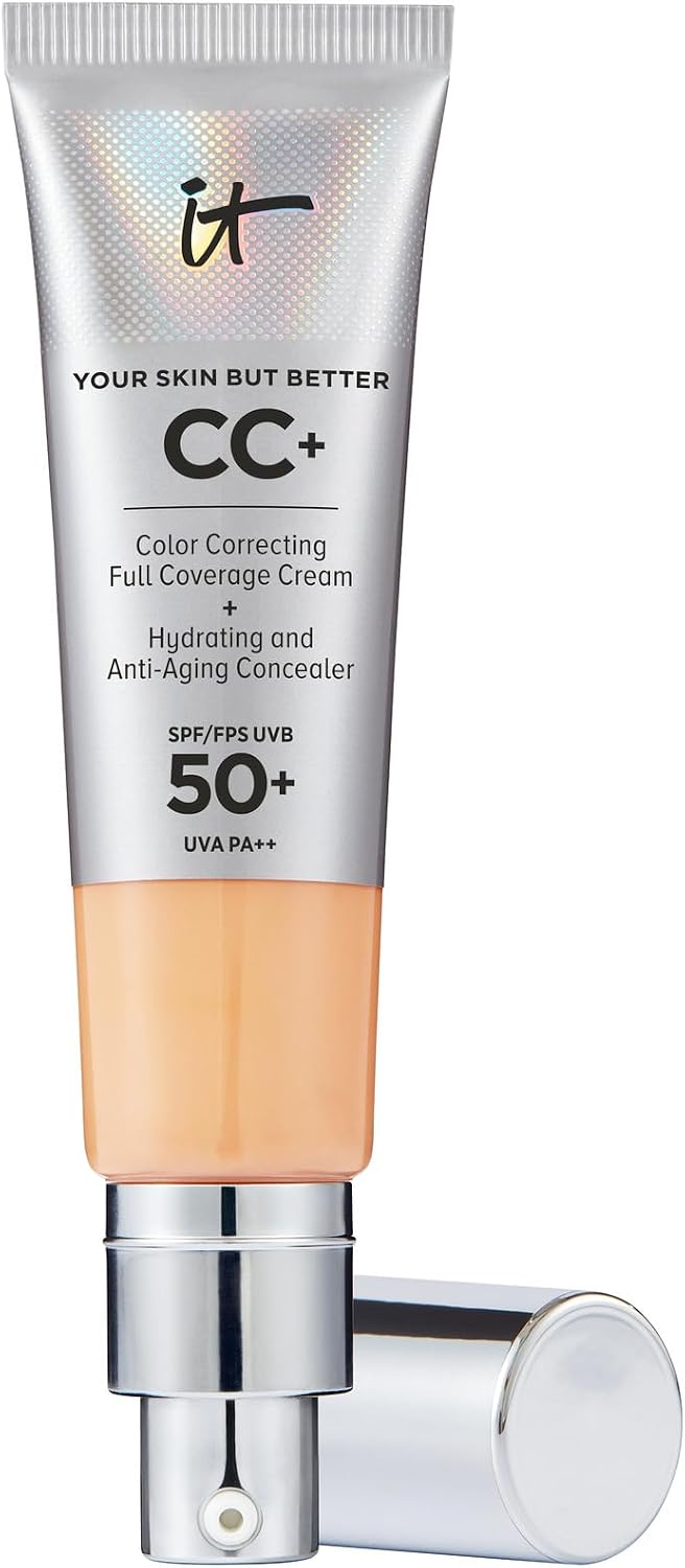 iT Cosmetics CC+ Cream SPF 50+ Full-Coverage CC Cream Foundation with Hyaluronic Acid, Niacinamide & Vitamin E for a Radiant Finish, CC Cream, Your Skin But Better, (Full Size or Travel Size)
