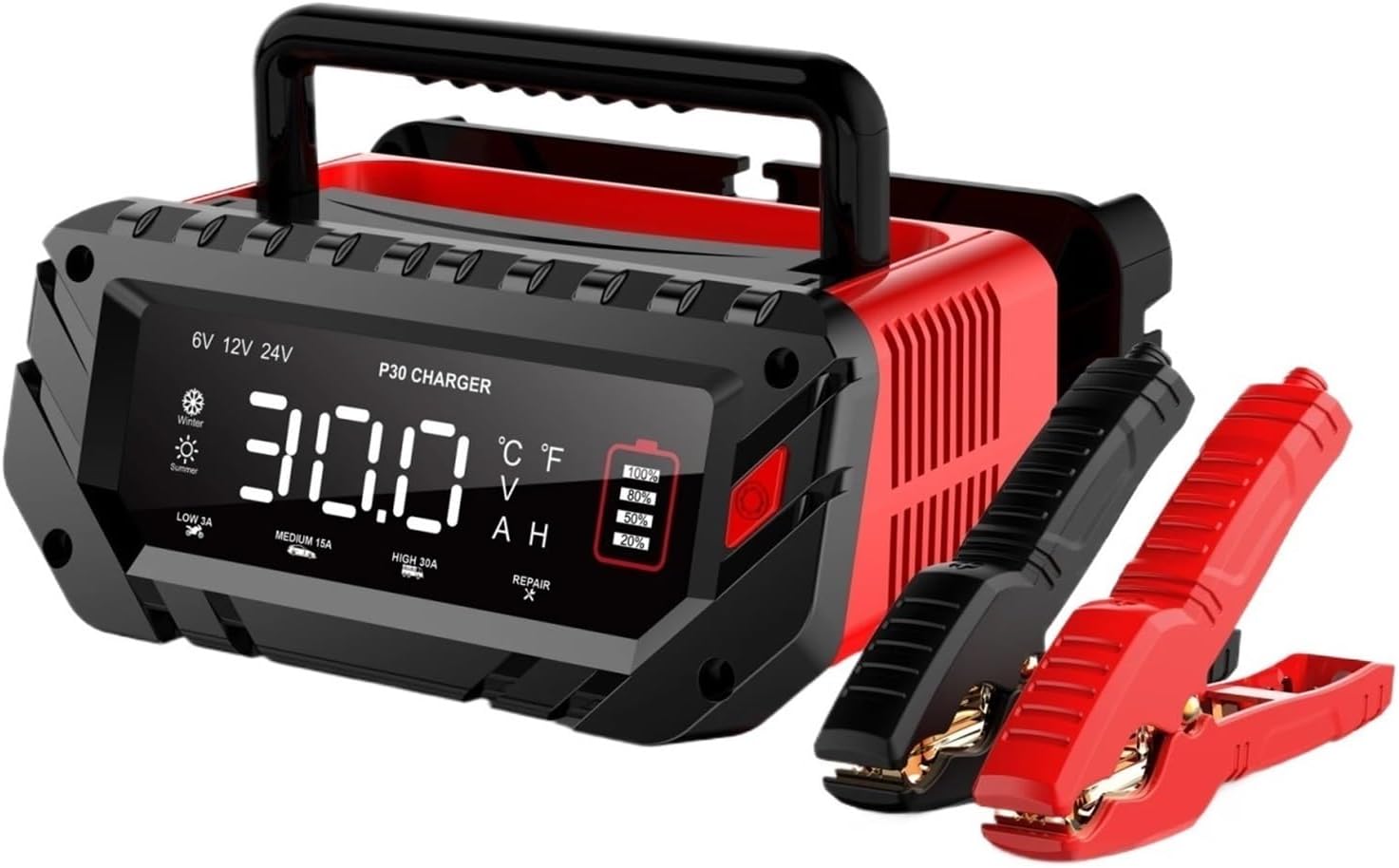 30A 6V/12V/24V Car Battery Charger For Motorcycle Lead Acid SLA Gel Lithium 24V/16A 12V/30A LiFePo4 Smart Battery Charger Fast Efficient Charging