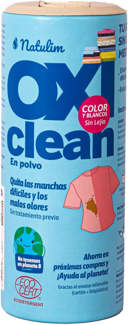Natulim Oxi Clean - ECO Stain Remover Powder - Bleach Free Laundry Enhancer - More vivid colours on clothes - Powerful and Environmentally Friendly - Eliminates bad odours 500gr