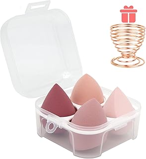 5 Pcs Makeup Sponges Set - 4 Beauty sponges Blending Blenders with 1 Holder and Egg Case, Flawless for Cream, Powder and Liquid (Pink)