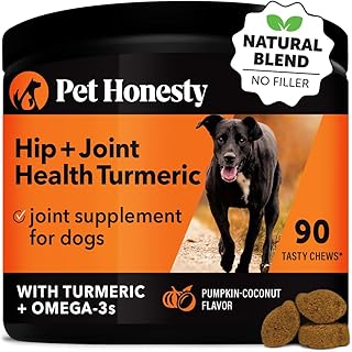 Pet Honesty Hip & Joint Turmeric Health - Joint Supplement for Dogs, Omega-3 Fish Oil, Turmeric Support Joint Health, Ease Stiffness - Advanced Pet Joint Support and Mobility - 90 Ct (Pumpkin)