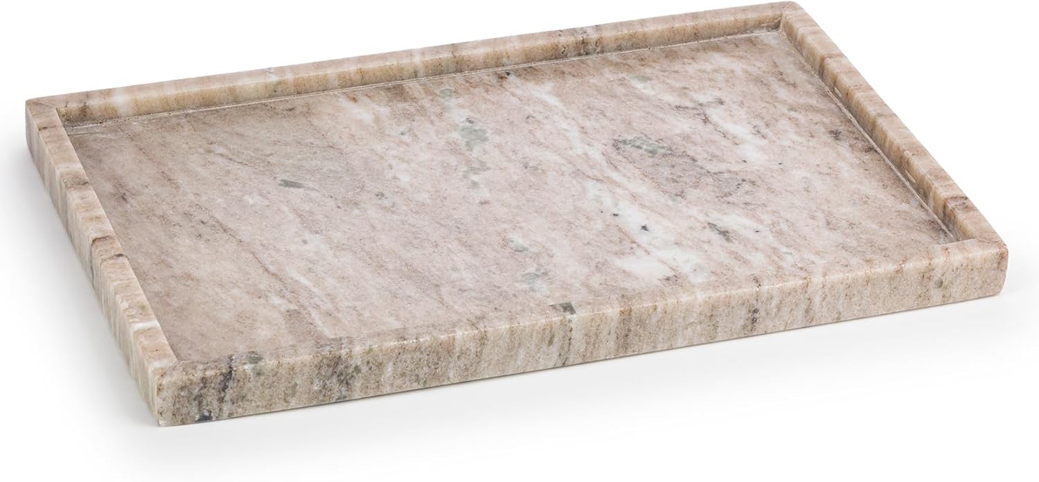 EHC Natural Marble Bathroom Vanity Tray - Rectangular, 31x20x2 cm, Decorative Countertop Sink Storage Organiser for Cosmetic, Perfume, Home Decor