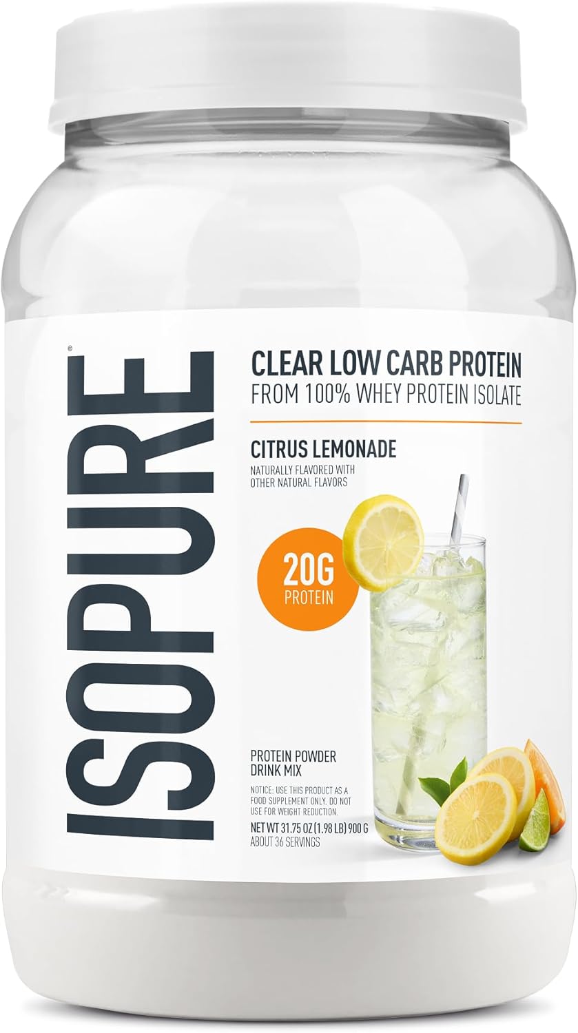 Isopure Clear Whey Isolate Protein Powder Infusions, Lactose Free, Gluten Free, Naturally Flavored, Citrus Lemonade, 20g Protein Per Serving, 1.9 Lb, 36 Servings