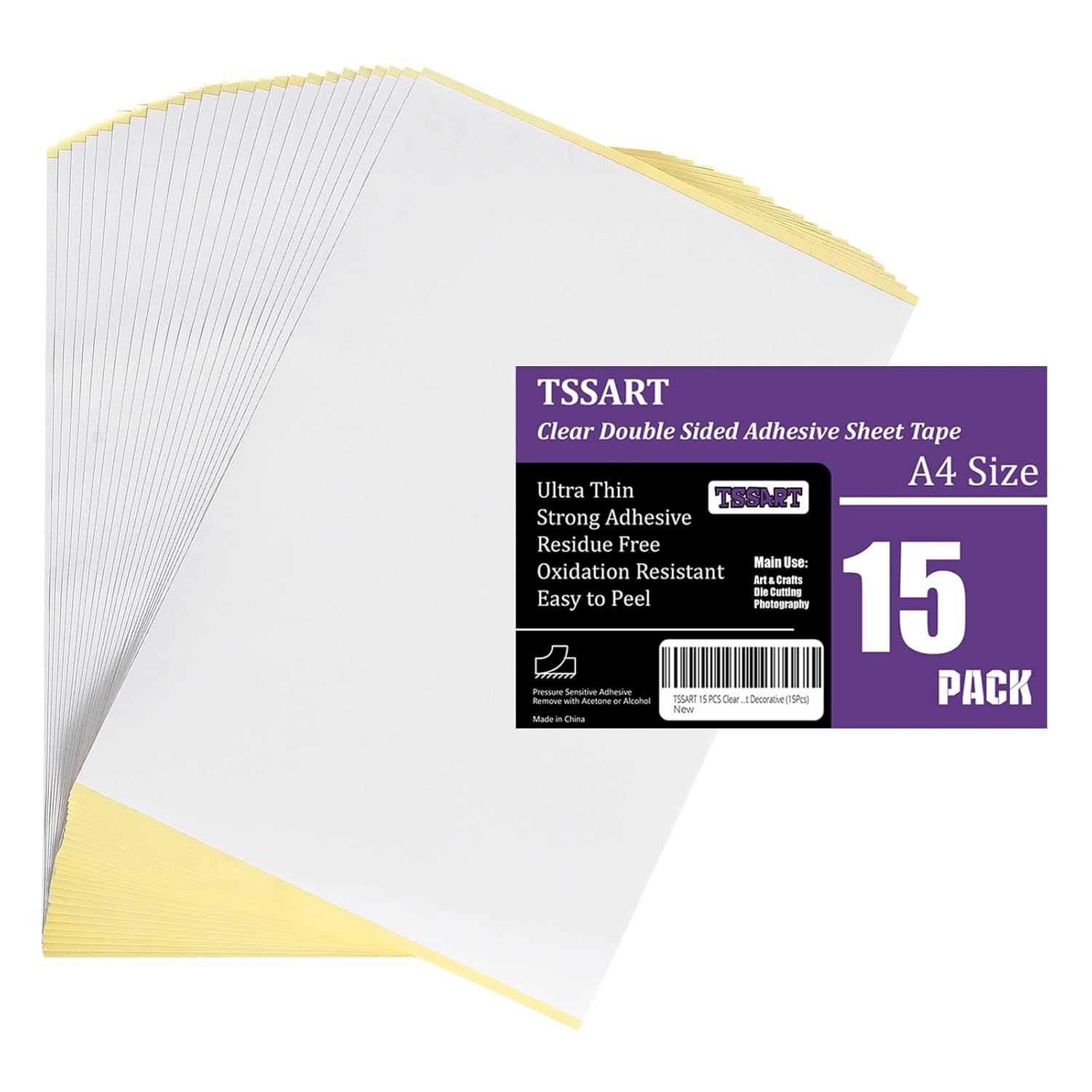 15 PCS Permanent Double-Sided Sheets Tape for Crafts - A4 Size Strong Adhesive Sticky Tape Sheets 8.3x11.7 Inch 0.1mm Thickness for DIY Paper Art Craft Decoration