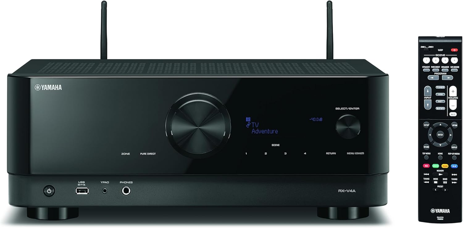 Yamaha AV Receiver RX-V4A - Network receiver with MusicCast surround sound, gaming functions and voice control, all-round talent with 5.1 channels, in black