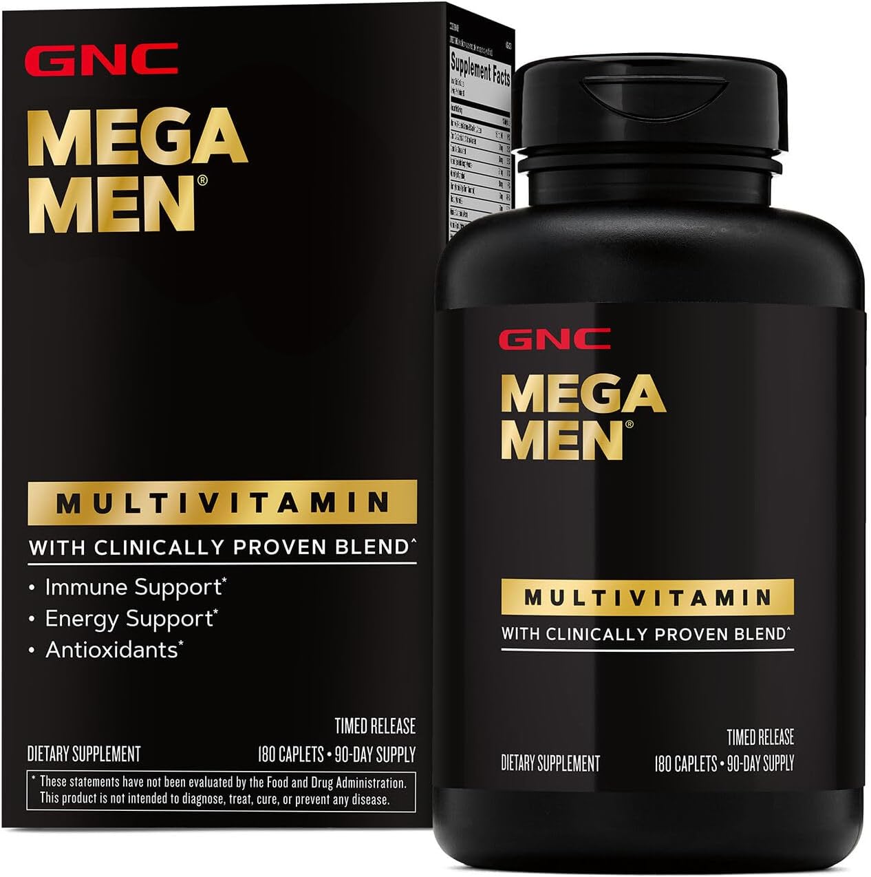 GNC Mega Men Multivitamin Caplets, Clinically Proven to Feel Better, Immune Support, Energy Support, Antioxidants, B Vitamins, Vitamin D-3, Timed Release, 180 count, 90 day supply