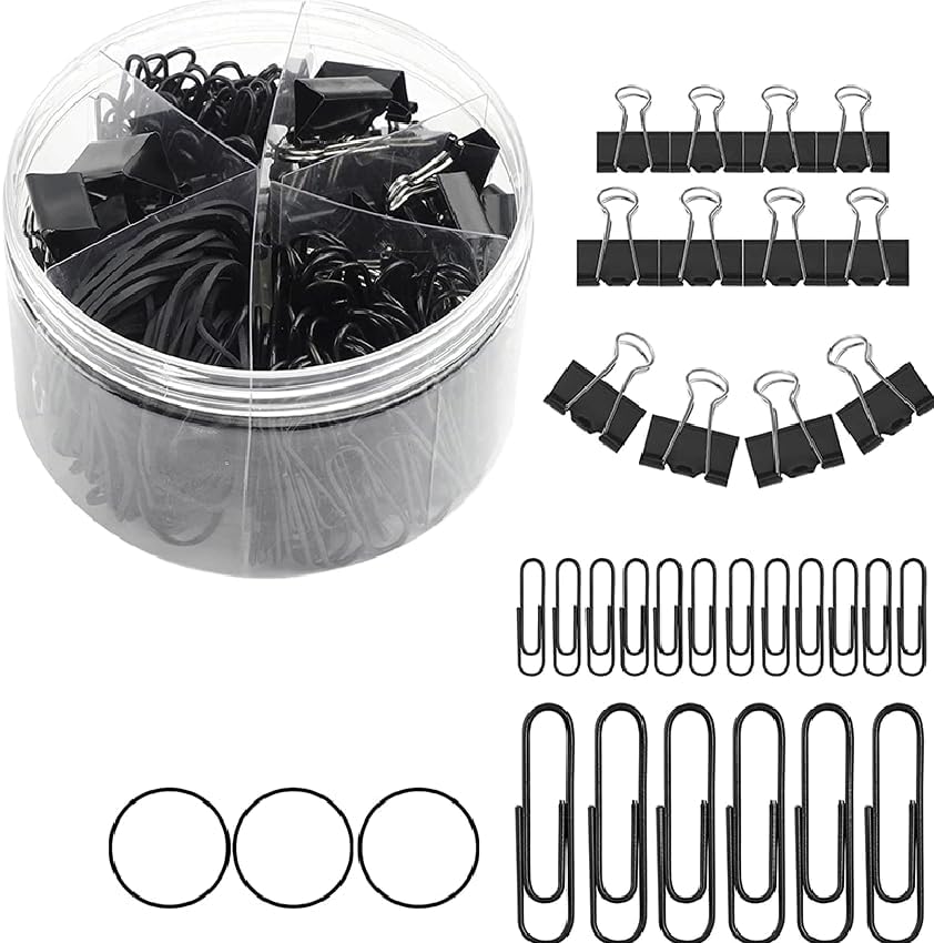 Binder Clips Paper Clips, 240 Pcs Binders & Paperclips Assorted Sizes with Container, Paper Clips & Black Binder Clips Office Supplies, Paper Clamps for Office, Home, School