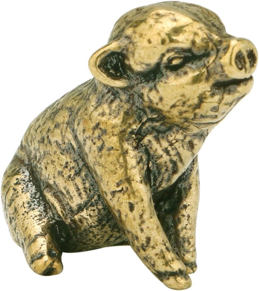 IMIKEYA Copper Pig Statues, Brass Piggy Ornament, Vintage Feng Shui Brass Piggy Small Zodiac Animal Table Statues Mini Piggy Sculpture Micro Landscape Pig Figurine for Tabletop Decor