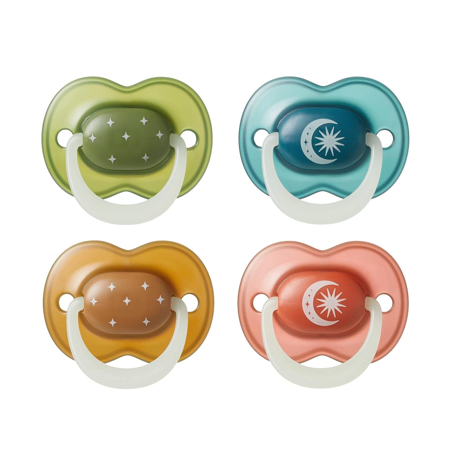 Tommee Tippee NightGlow Pacifier, 18-36 Months, Silicone, Pack of 4 | Glow in the Dark, Symmetrical Nipple, 100% BPA Free, Dishwasher & Sterilizer Safe, Twilight Tones