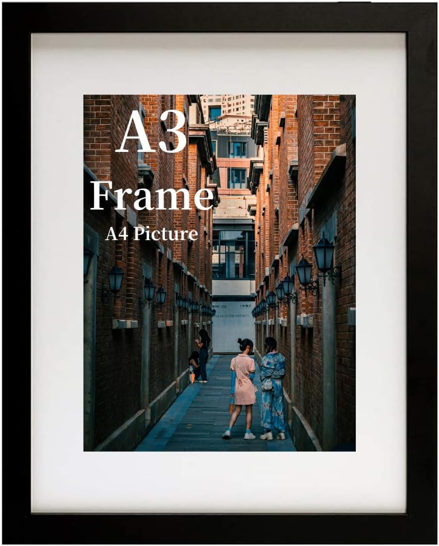 MEGAROOM Wood A3 Picture Frame - A3 Frame for 16.5 x 11.7 Inch (42 x 29.7 cm) Photo Wall Hanging - Photo Frame with Clear Perspex Front - Wall Mounting to Hang Portrait or Landscape (Black)