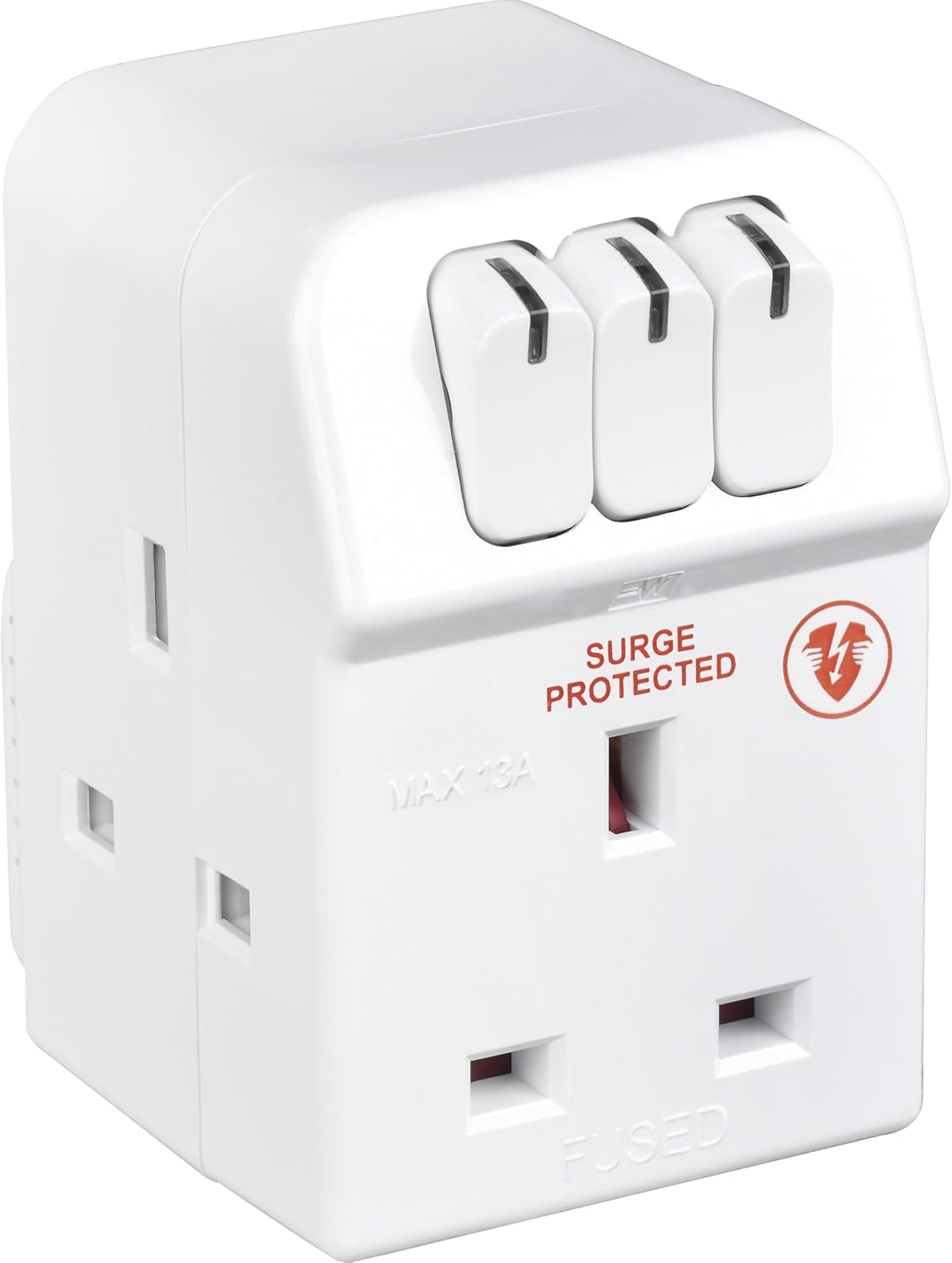 Masterplug Three Socket Surge Protected Adaptor with Individual Switches