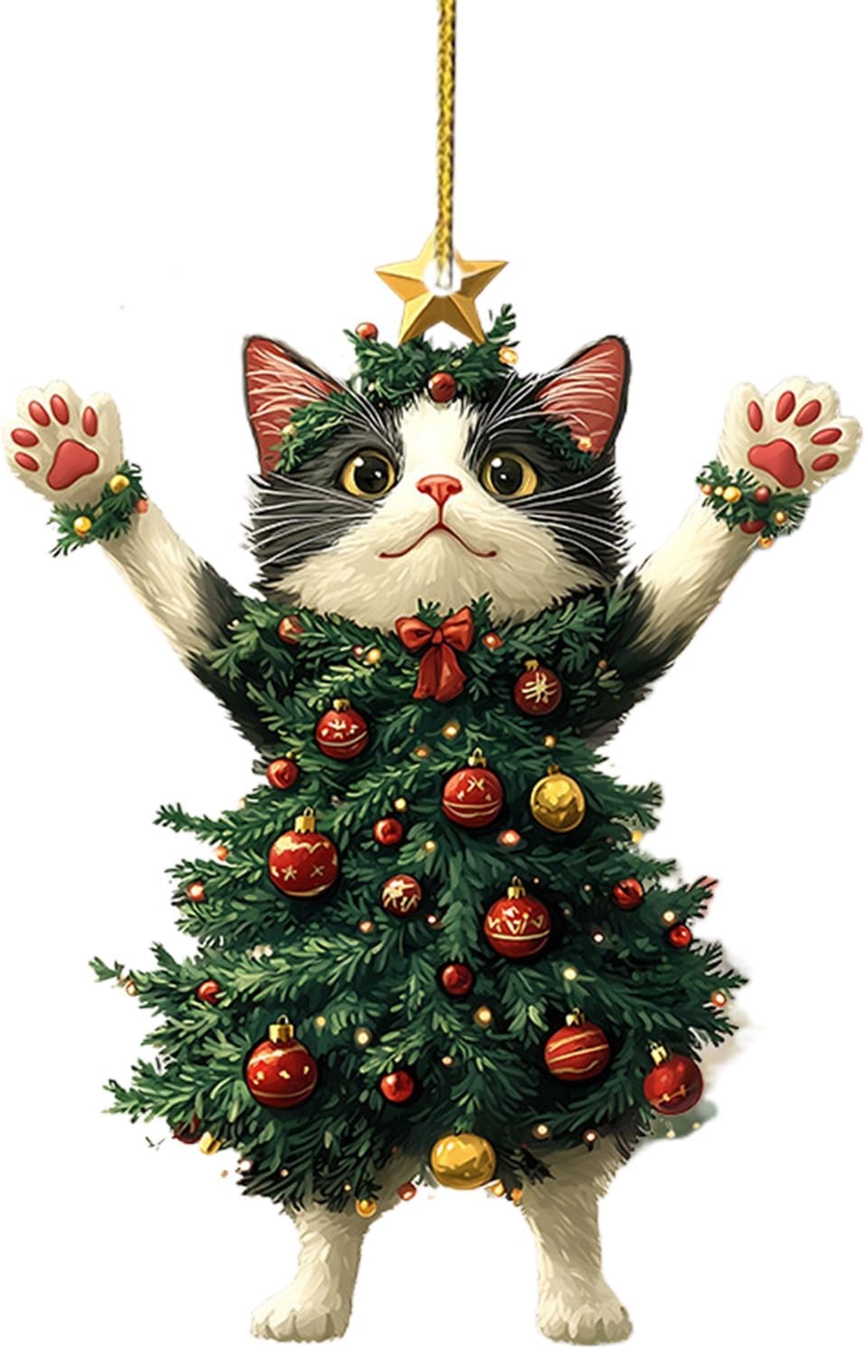 Cat Christmas Tree Decorations, Cute Animal Hanging Christmas Ornaments, Funny Cat Pendants Bag Ornament, Novelty Acrylic Rearview Mirrors Ornaments, for Kids & Adults