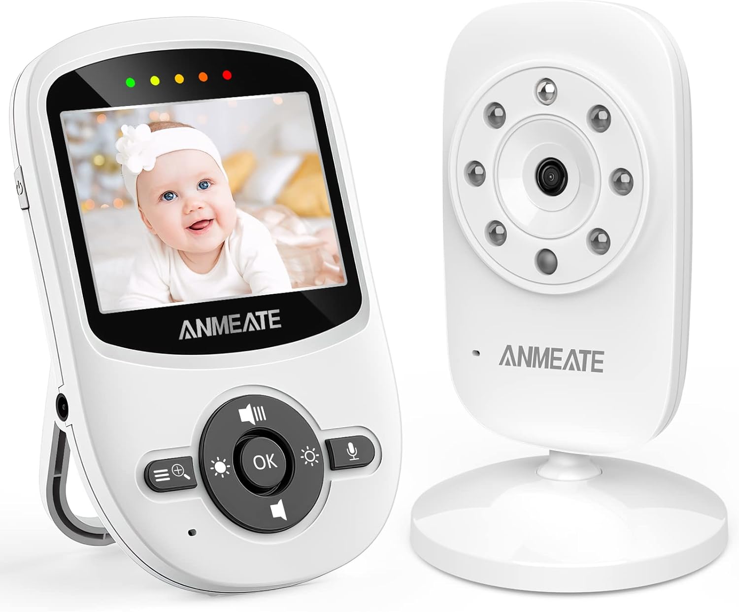 ANMEATE Video Baby Monitor with Digital Camera, Digital 2.4Ghz Wireless Video Monitor with Temperature Monitor, 960ft Transmission Range, 2-Way Talk, Night Vision, High Capacity Battery(1 Camera)