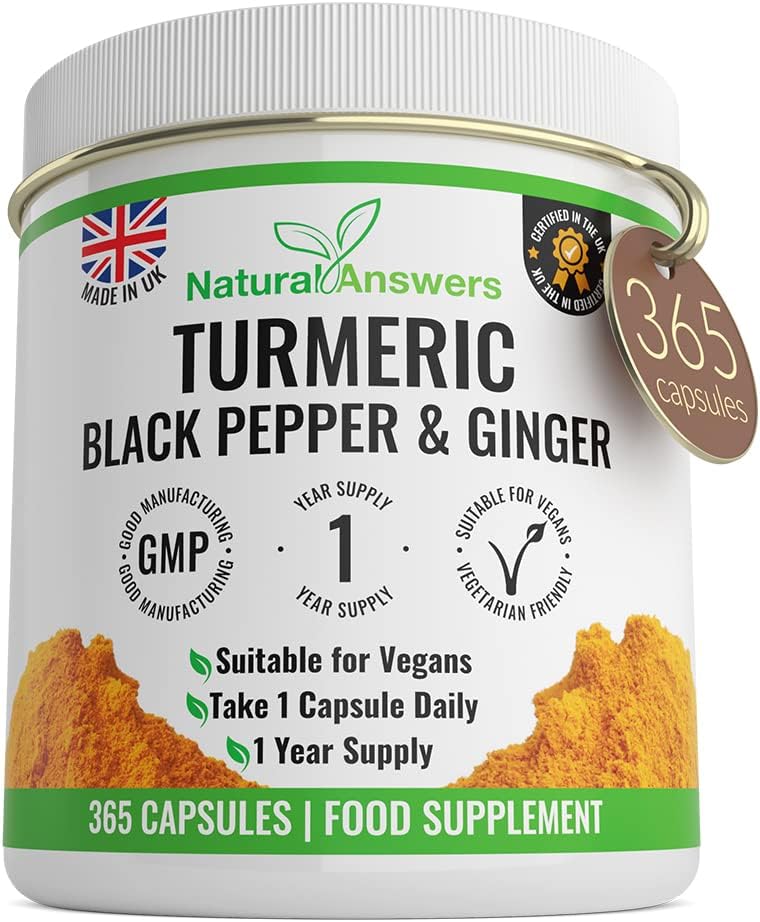 365 Turmeric, Black Pepper & Ginger Capsules - High Strength Turmeric 365 Vegetarian Capsules (1 Year Supply) – Vegetarian Supplement Made in The UK by Natural Answers
