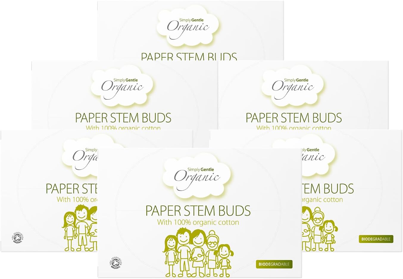 Simply Gentle Organic, Cotton Buds - 100% Organic Cotton & FSC Paper Stems - for Cleaning Delicate Areas around Eyes & Outer Ears - Eco Friendly & Biodegradable - 200 Buds x 6 Packs