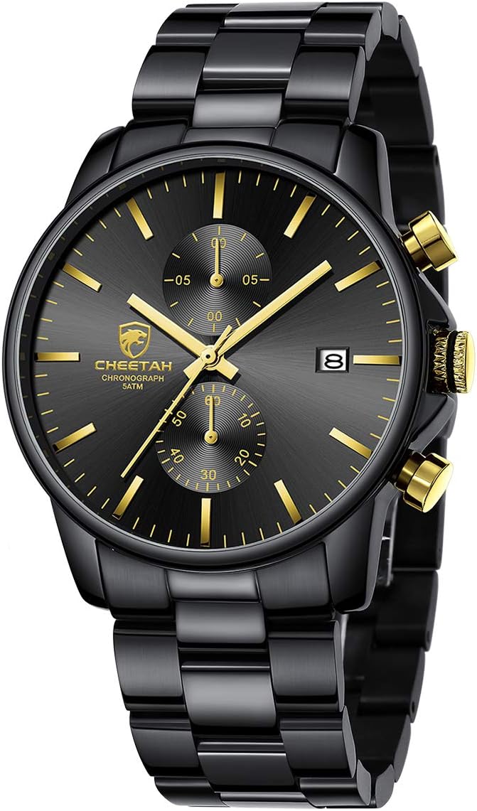 GOLDEN HOUR Fashion Business Mens Watches with Stainless Steel Waterproof Chronograph Quartz Watch for Men, Auto Date