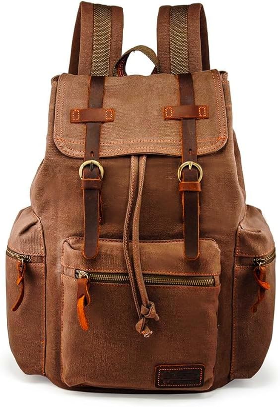 GEARONIC Vintage Canvas Backpack, Casual Daypack Backpacks for Men Women, 15inch Laptop Bag Travel Hiking Camping Rucksack