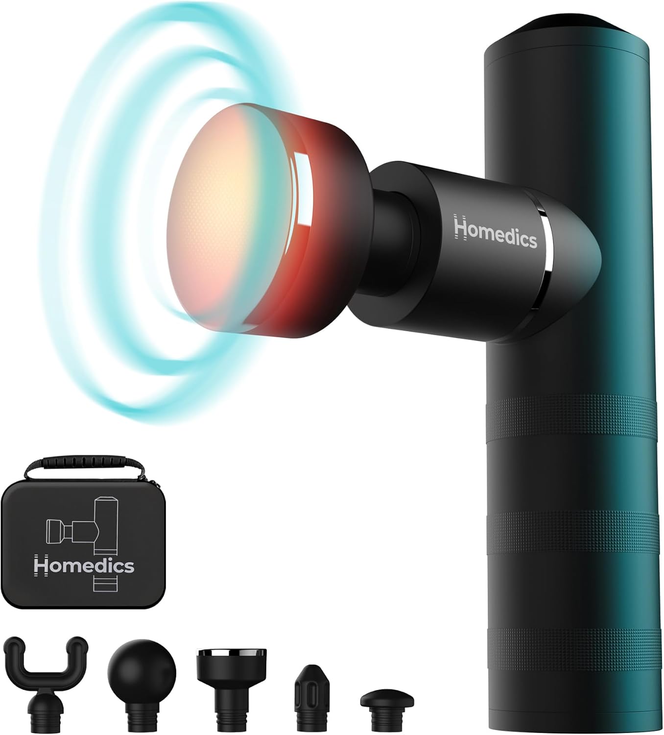 HoMedics MYTI Mini Massage Gun - Pocket Heated Electric Handheld Massagers with 5 Attachments & 4 Intensity Settings, Deep Tissue Vibrating Percussion Massager for Discomfort Ease & Travel - Black