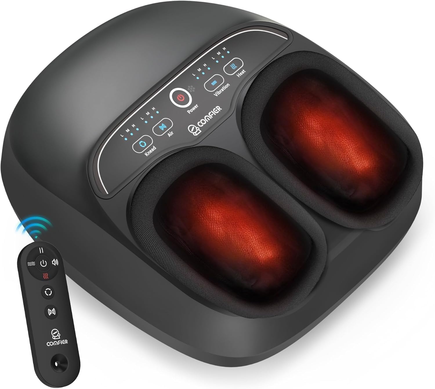 COMFIER Foot Massager with Heat,Kneading,Vibration,Compression,Pause Function,Shiatsu feet Massager for Plantar Fasciitis Neuropathy, Gifts for Him/Her,Remote Control