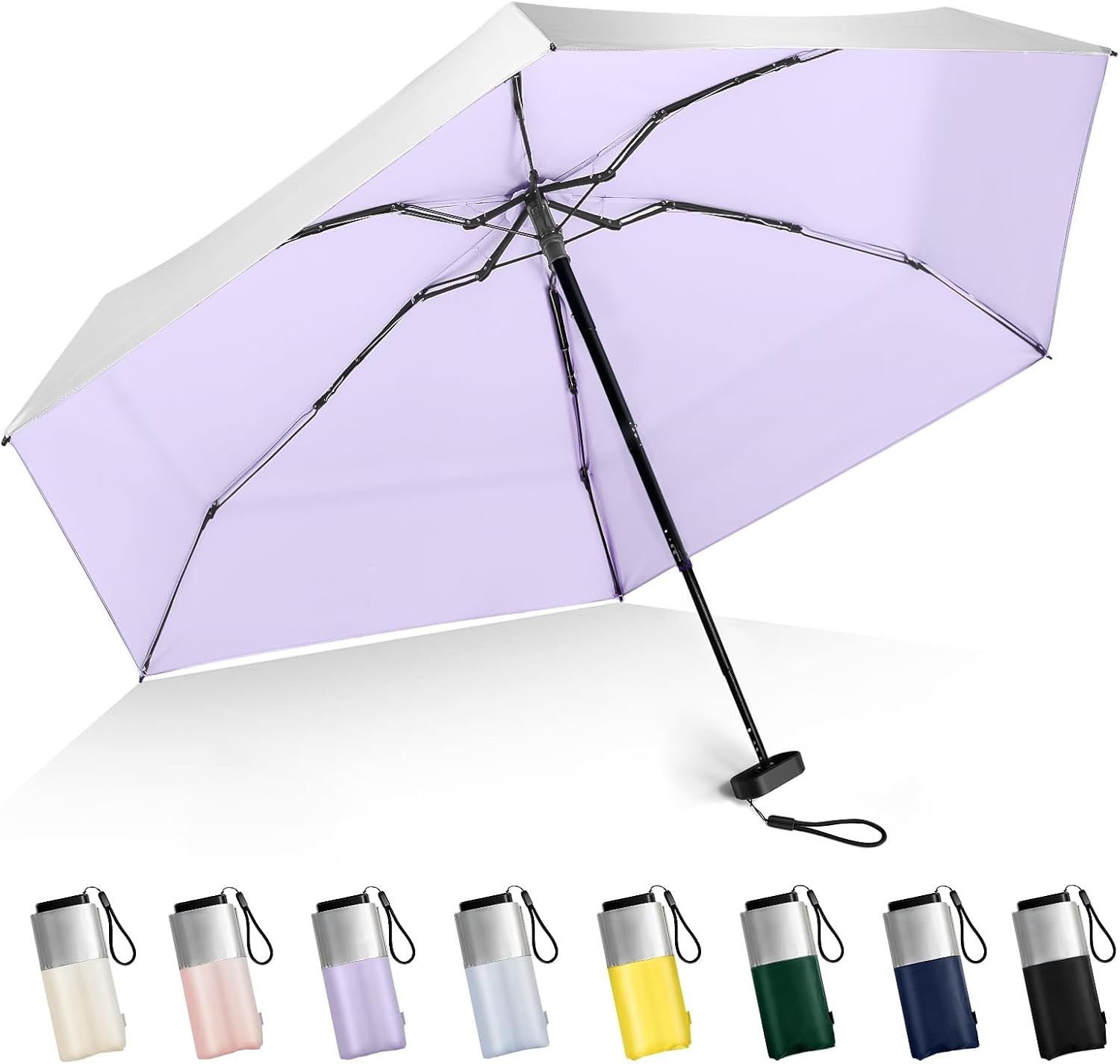 LEAGERA Mini Umbrella For Purse - UPF 50+ UV Blocker Sun Protection Umbrella, Small Micro Travel Parasol Design for Women, Purple