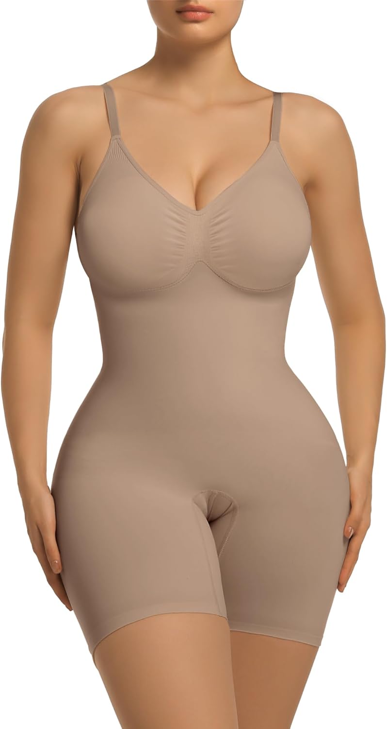 SHAPERX Shapewear for Women Tummy Control Bodysuit with Removable Pads Butt Lifter Body Shaper Shorts