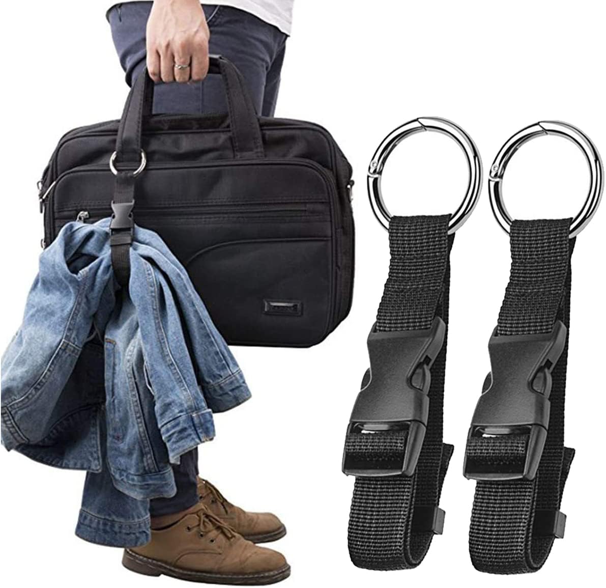 Clysburtuony 2 pcs Luggage Straps with Ring Hooks and Buckle Premium Accessory Connecting for Travel Bag Closure Luggage Accessories (Bag Hook)