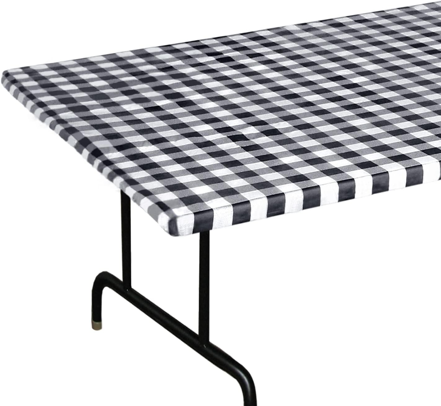 Fitable Checkered Picnic Table Cover Waterproof Vinyl Fitted Table Cover Flannel Backing Outdoor Indoor Tablecloth 30"*72" for Picnic/Travel/Holiday/Party/Folding Table Black
