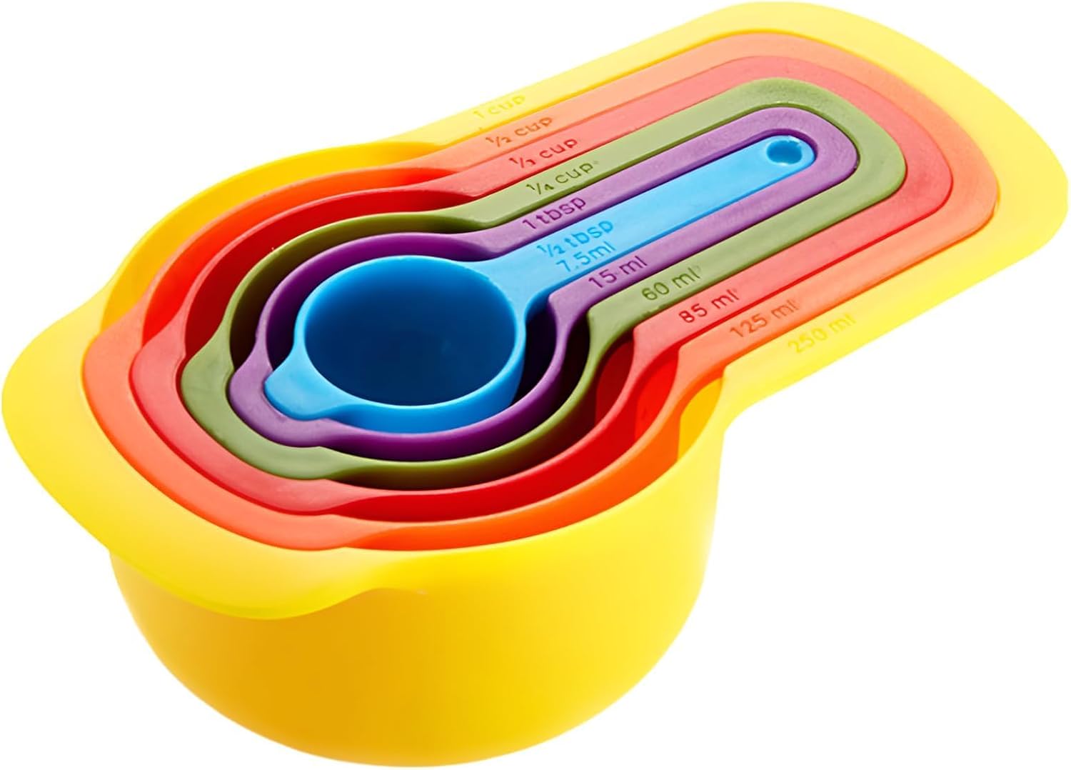 Set of 6 Measuring Cups for Baking, Cup Measurements Set, Colorful Measuring Spoons Sets, Re-Usable Measures Cups and Spoons Set, Cup Measures for Baking UK Food Grade Multicolor Space Saving Stackabl