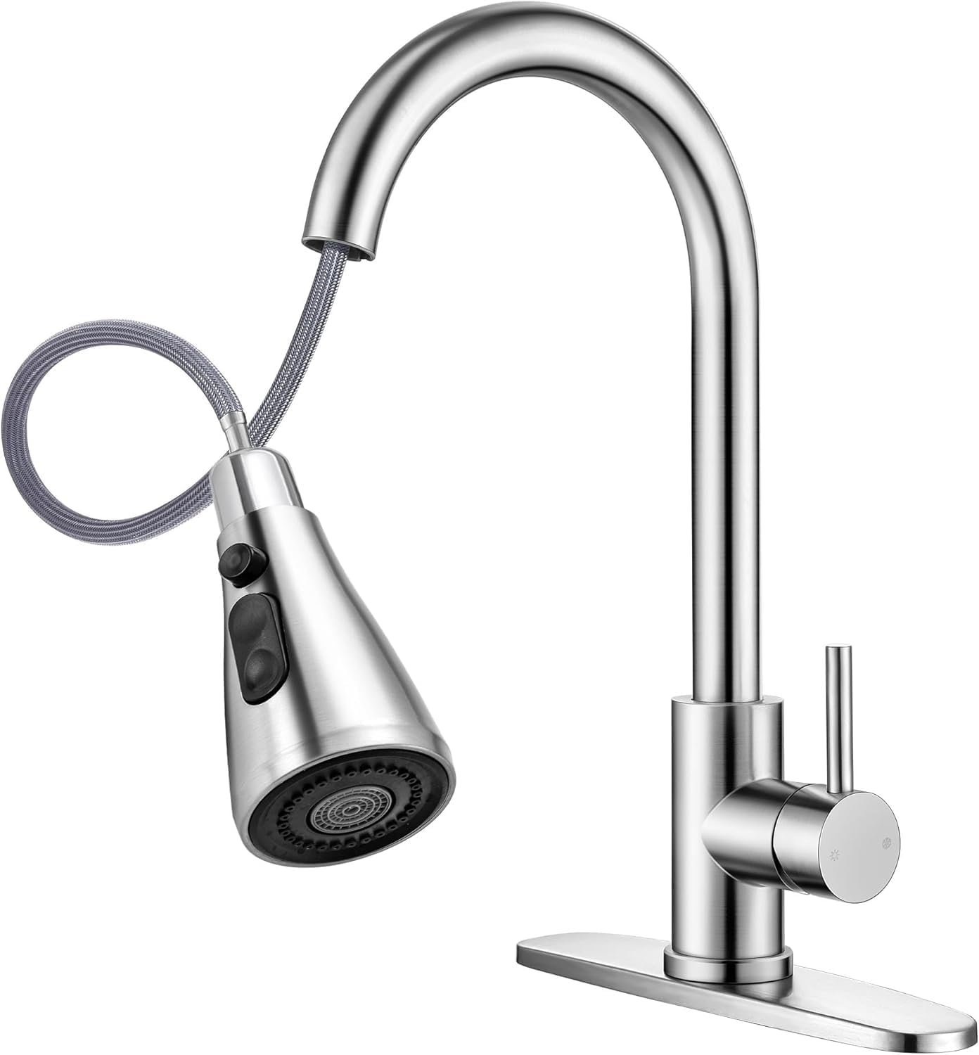 Kitchen Faucets Brushed Nickel Pull Out Kitchen Sink Water Tap Deck Mounted Mixer Stream Sprayer Head Hot Cold Taps with Pull-Down-Sprayer Farmhouse Camper Laundry Rv Bar