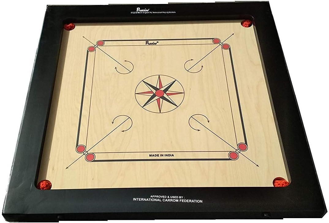 Precise Finest 16mm Carrom Board with Coins, Striker, and Powder by Tabakh