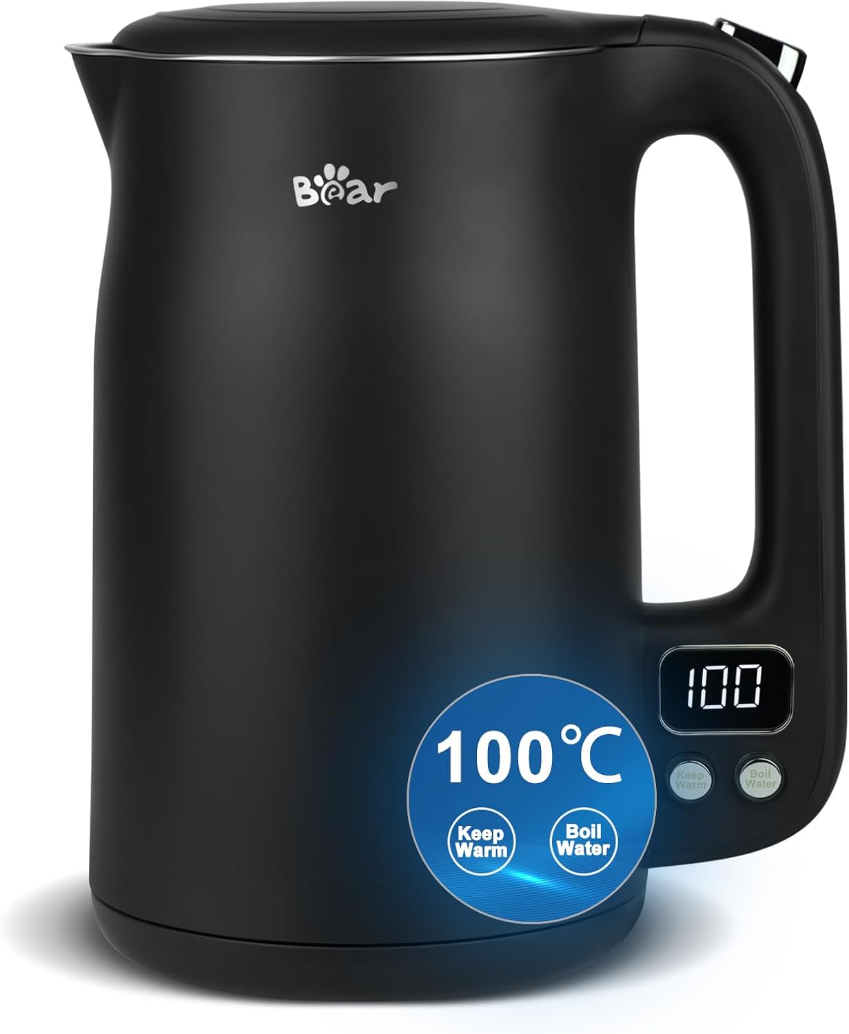 Bear Electric Kettle 1.7L 40°C~100°C 12 Temperatures Control Kettle Digital Display with Keep Warm Function,1800w 304 Stainless Steel Fast Boil Black Kettle, Dry Protection, BPA Free Smart kettle