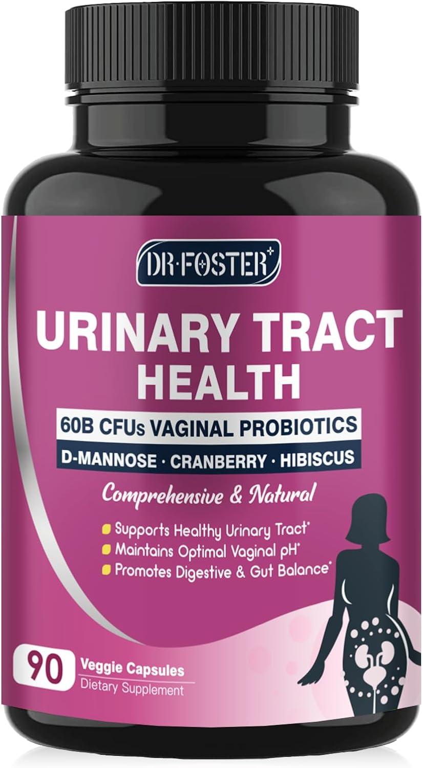 Urinary Tract Health for Women, Vaginal Probiotics for Women pH Balance with D-Mannose, Cranberry, Probiotics and Prebiotics for Digestive Helath 90 Veggie Capsules