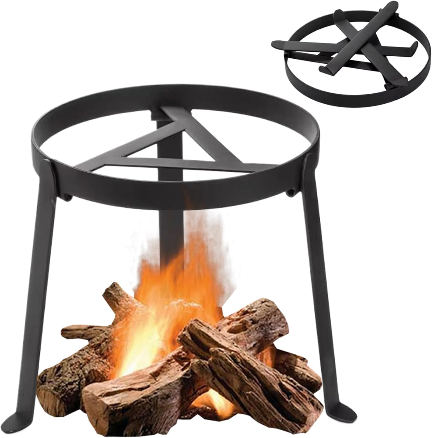 Ssguopte Campfire Cooking Equipment, Foldable Tripod Iron Stand, Outdoor Heavy Duty Fire Pit Stand for Cooking Dutch Oven
